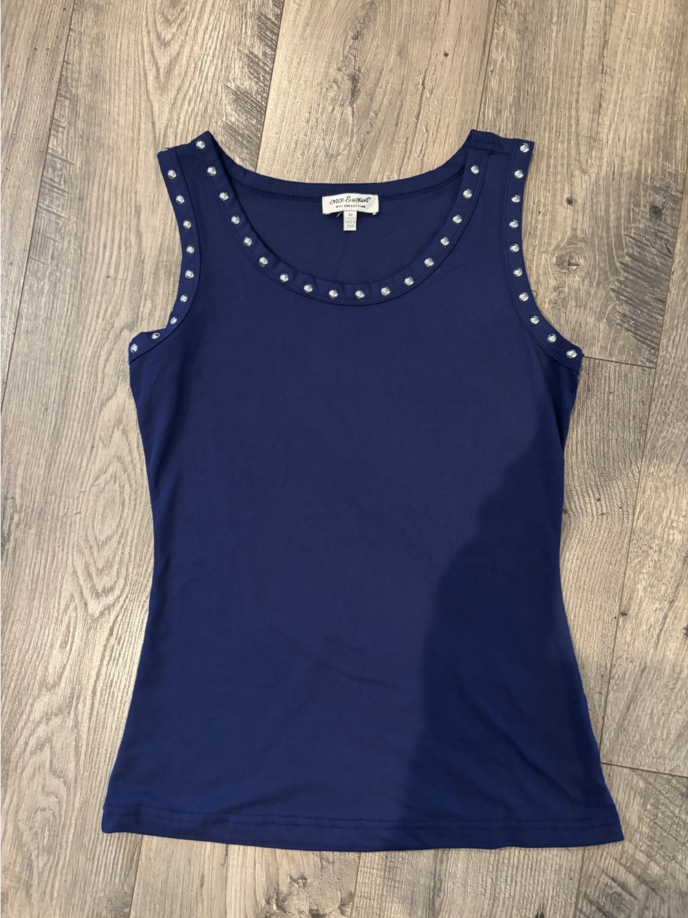 One Boutique Navy Blue Silver Stud Embellished Sleeveless Tank Top Women's Mediu